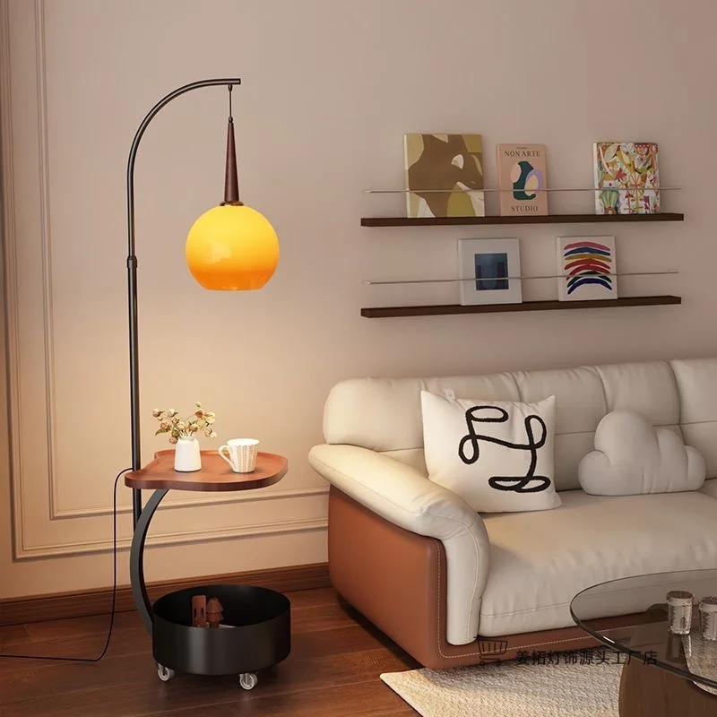 

Vintage Floor Lamp for Living Room Sofa Side with Lemon Scented Design Bedside Lamp for Bedroom Nightstand with Casters and