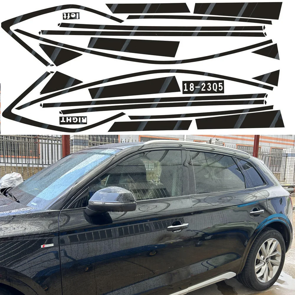 Chrome Delete Blackout Overlay For Audi Q5 80A 2018-2024 SUV Window Trim Glossy Black Sticker