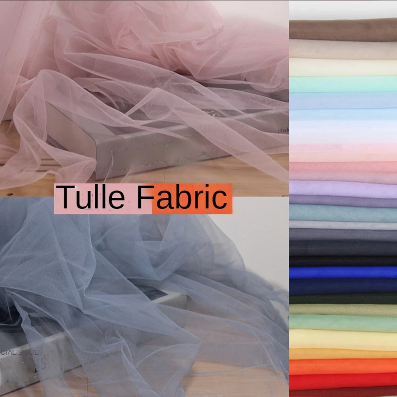 Tulle Fabric By The Meter for Sewing Clothes Soft Lace Gauze Wedding Dresses Plain Thin Mesh Cloth Black White Exquisite Red Diy