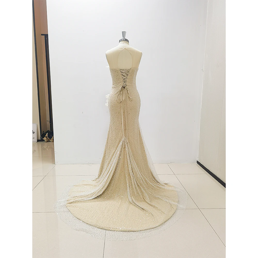 Spark Sequined Beading O-Neck Evening Dresses Sleeveless Side Split Chapel Train Mermaid Special Occasion Elegant Female Dress image 5