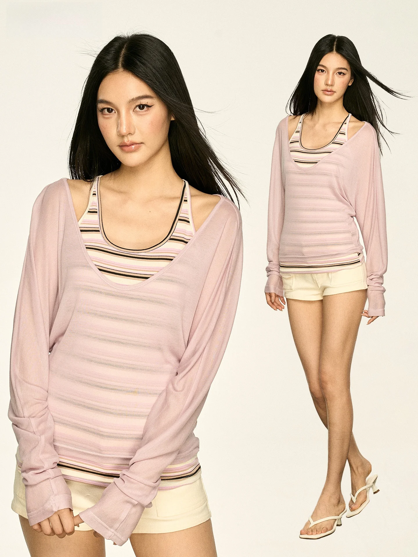 

Aaisup Women's Sleeveless Neck Hanging Vest Striped Outerwear Summer Slimming Trendy Top Cotton U-Neckline Micro-Elastic