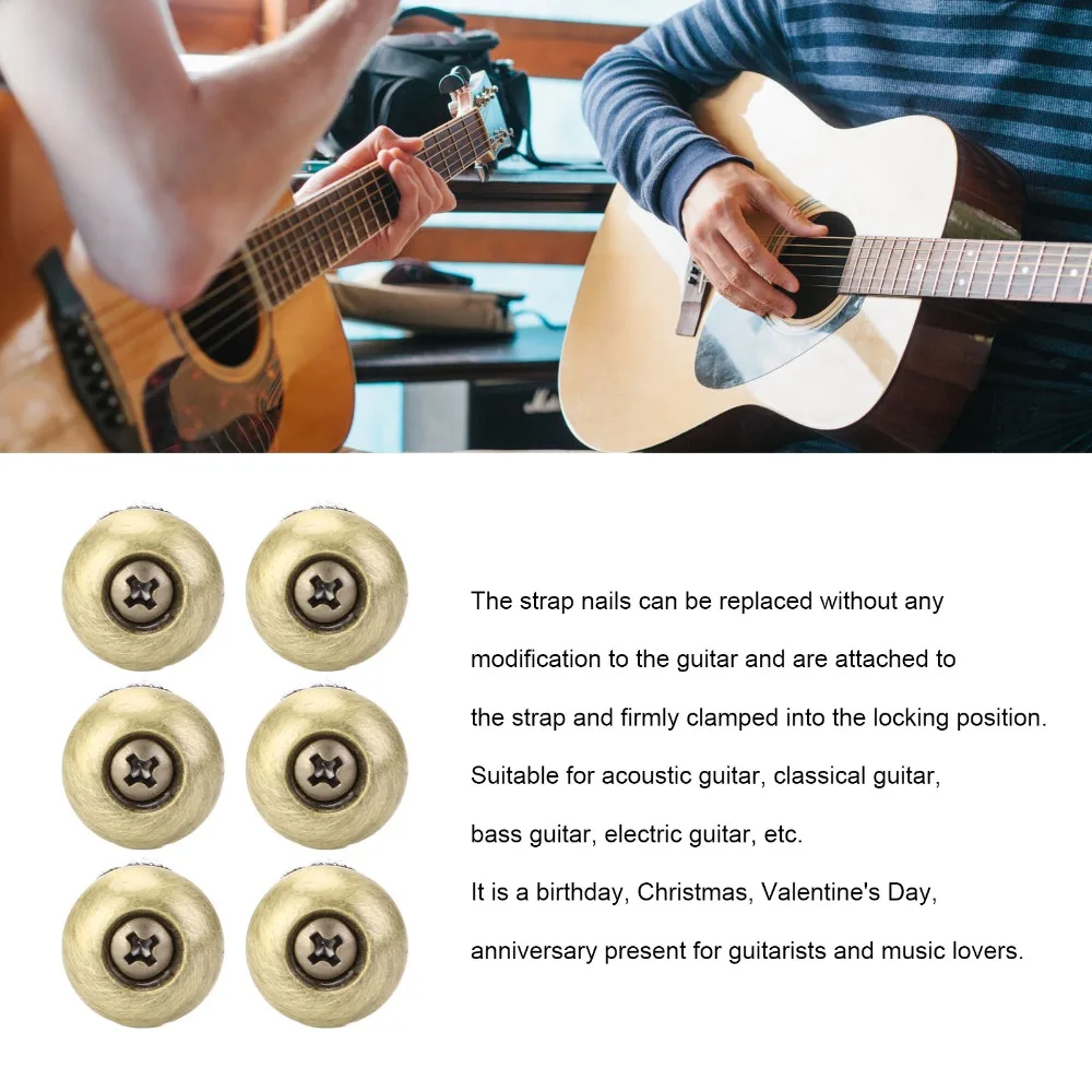 6PCS Durable Zinc Alloy Guitar Strap Locks Bronze/Golden Acoustic Guitar Strap Button Guitar Strap End Pins For Classical Guitar