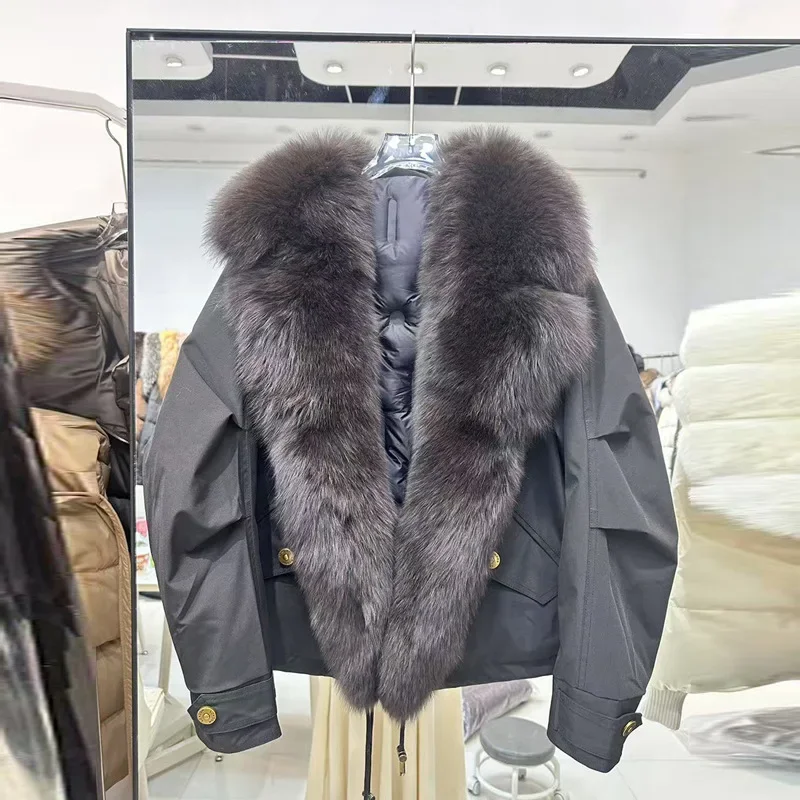New Fashion Lady Winter Parkas Elegant Fox Fur Overcoat Zip Liner Warm Women Coats 2025 Outerwear Parka Street wear