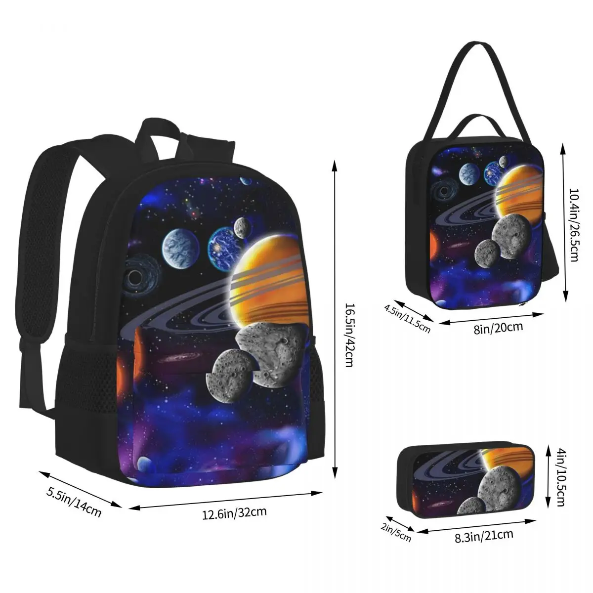 Sonnensystem Space Planets Universe Rucksäcke Jungen Mädchen Büchertasche Kinder Schultaschen Rucksack Lunchtasche Stifttasche Dreiteiliges Set