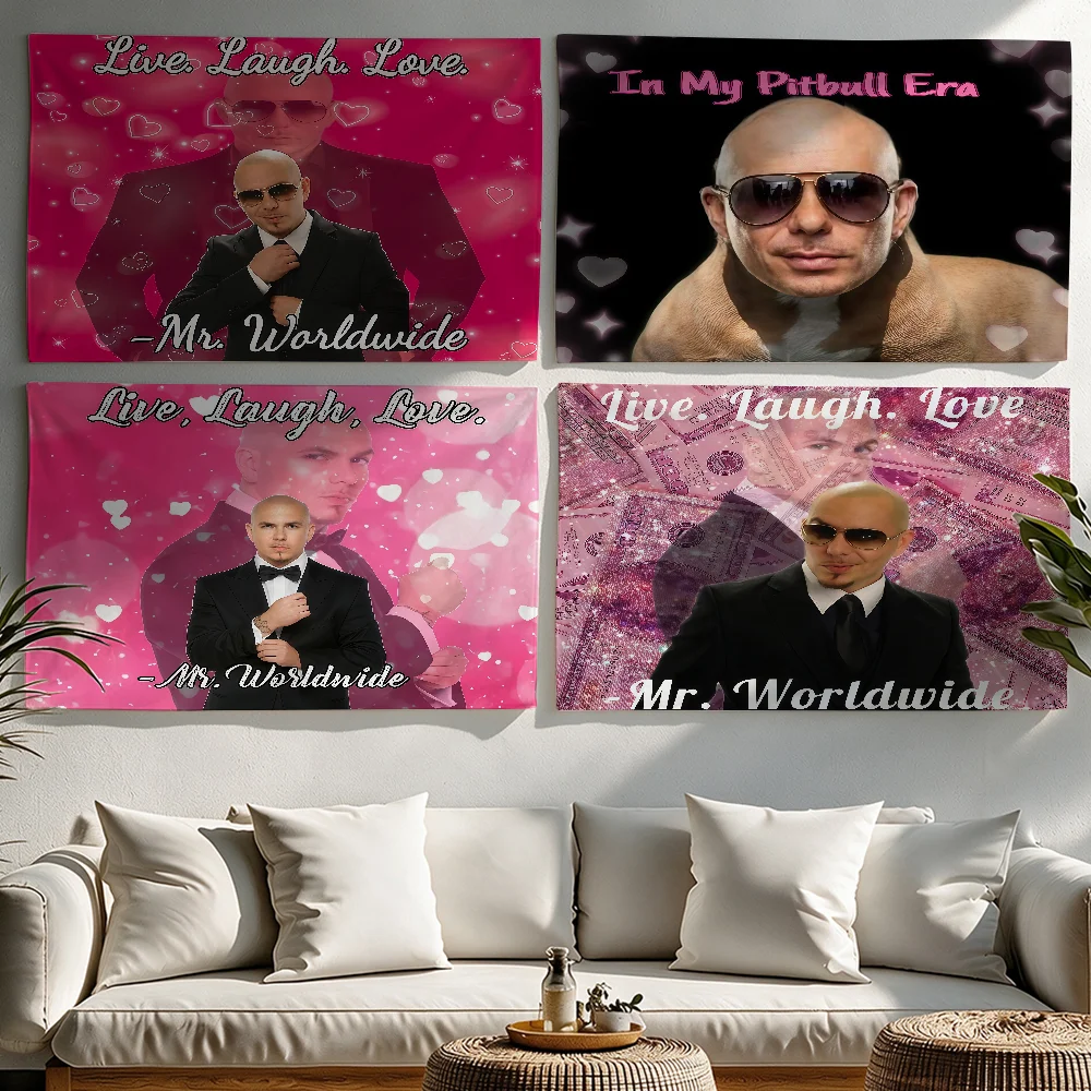 Fun Singer Pitbull Mr. Worldwide Meme flag Tapestries Outdoor Parties Bedrooms Living Rooms Dorm Rooms Wall Decor Banners Gifts