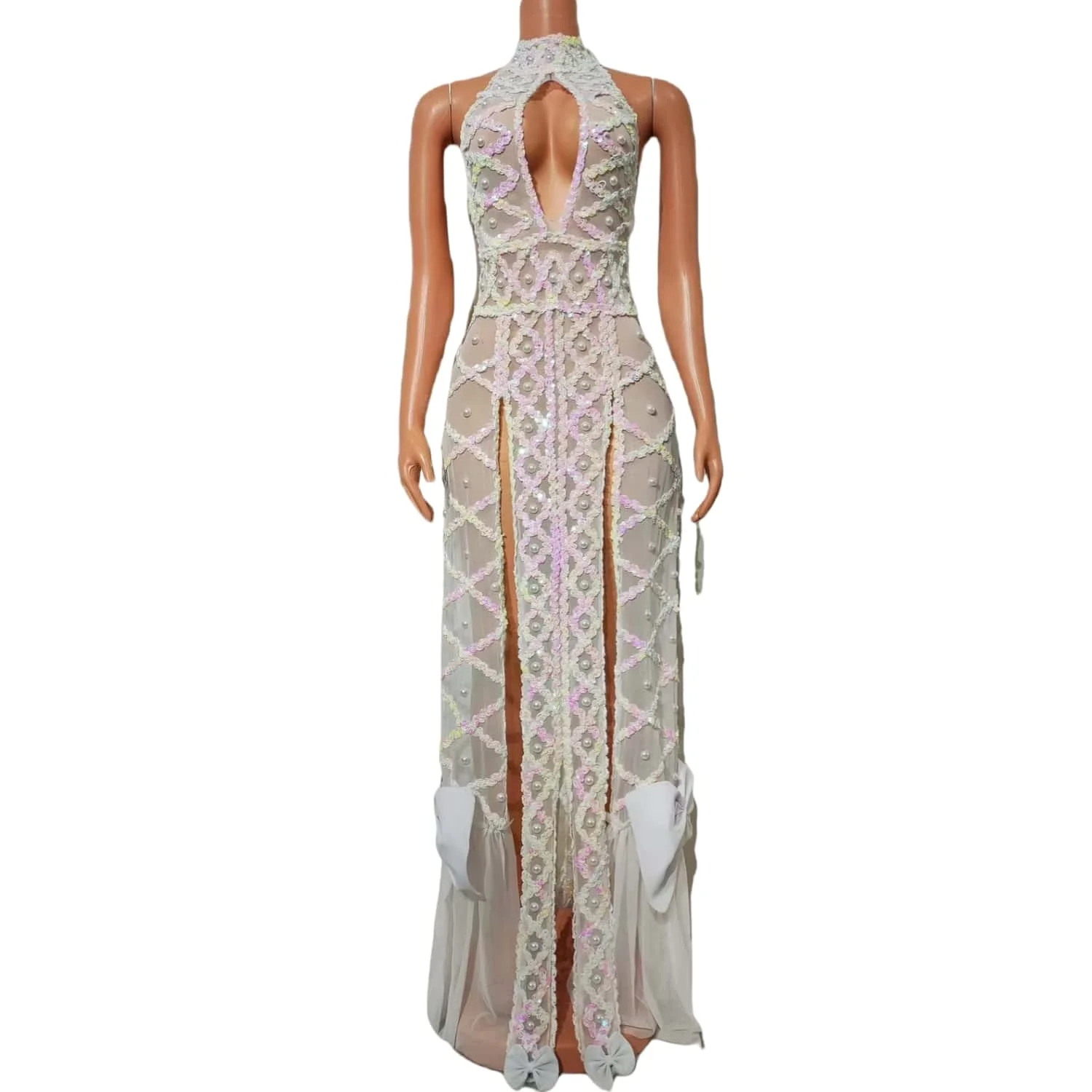 

Women Sexy Shiny Crystals Luxury Long Dress Elegant Prom Gown Evening Club Birthday Wedding Party Singer Stage Costume Bocai