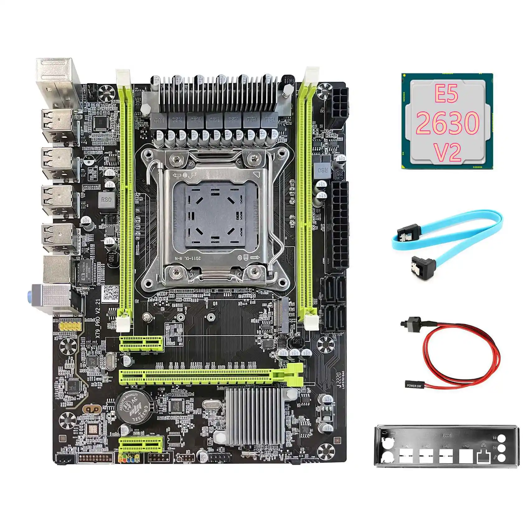 X79 Motherboard Upgrade X79 Pro+E5 2630 V2 CPU+SATA Cable+Switch Cable+Baffle M.2 NVME LGA2011 for LOL CF PUBG