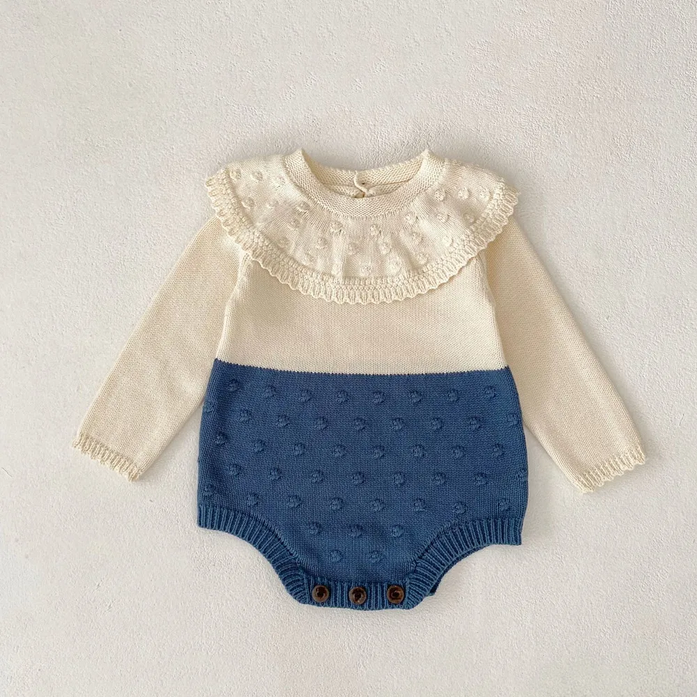 

ins hot design Big lapel knitted patchwork romper toddler clothes newborn baby girls rompers boy jumpsuit