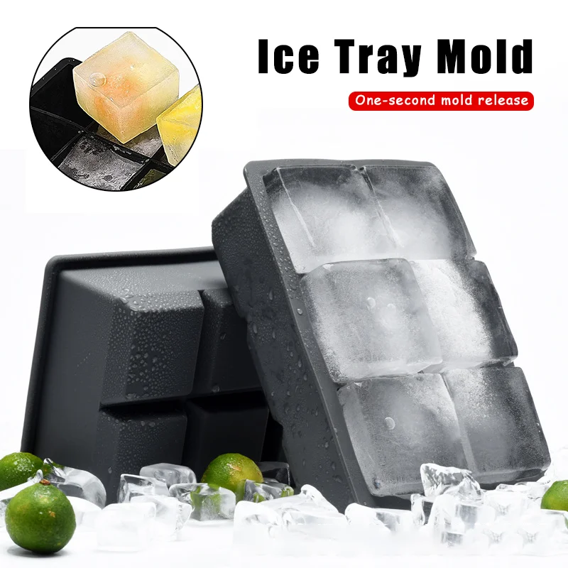 4/6/8 Grid Ice Tray Mold Big Food Grade Silicone Ice Cube Square Tray Mold DIY Ice Maker Giant Ice Cubes for Whiskey Cocktails