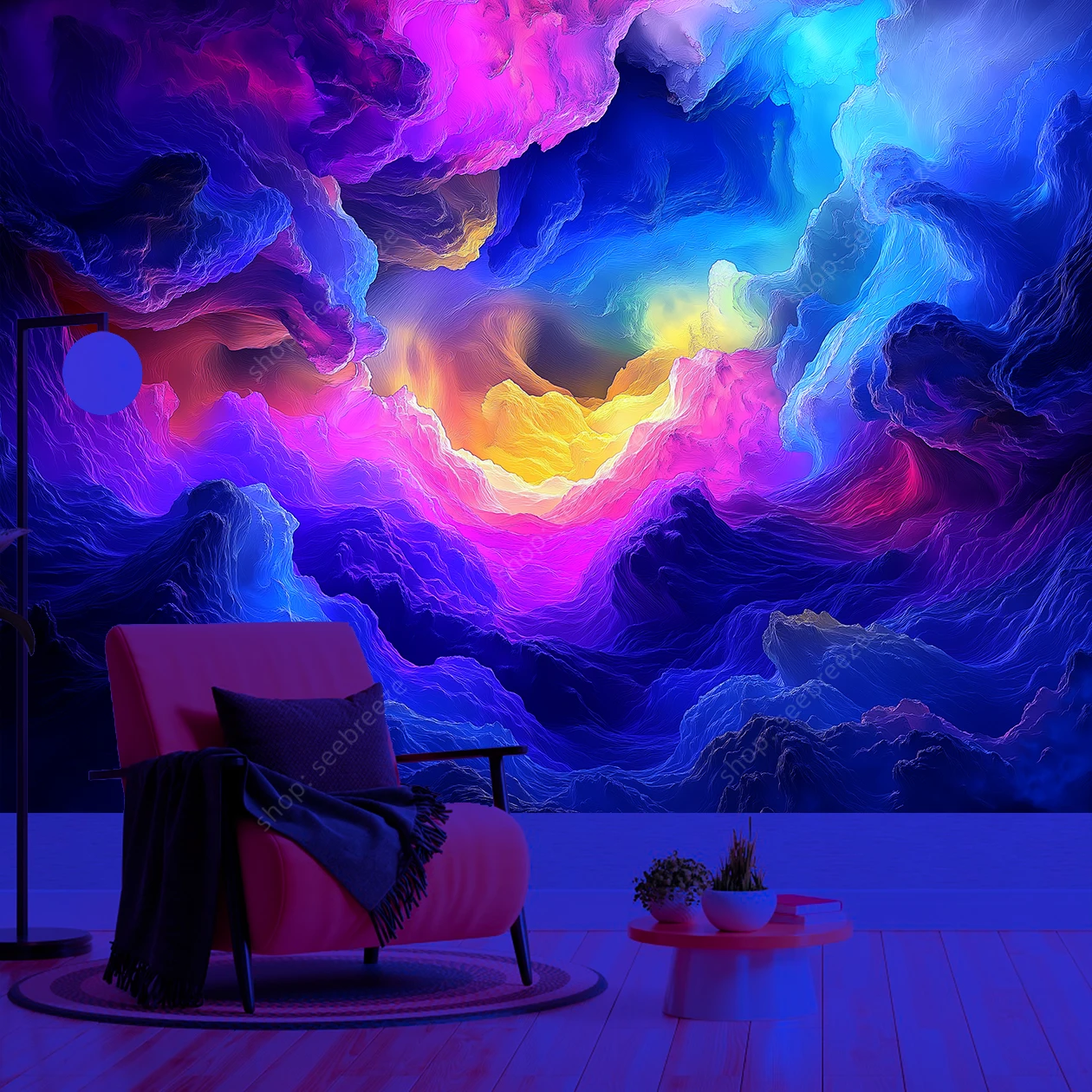 Psychedelic Outer Space Galaxy UV Reactive Tapestry Colorful Nebula Wall Art Poster Room Decor Aesthetic Ceiling Decor Curtain