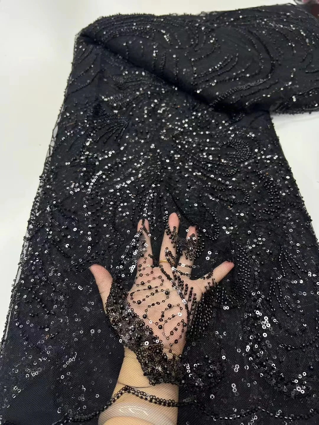 아프리카 레이스 원단 2025 와인 레드 고급 나이지리아 스팽글 수제 비즈 프랑스 튤 레이스 원단 파티 웨딩 드레스용