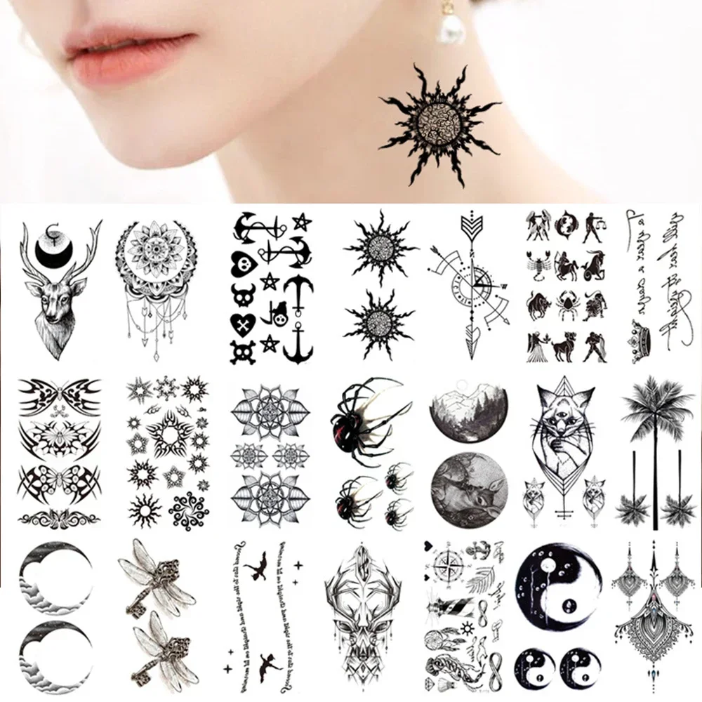 100Pcs Small Waterproof Finger Temporary Tattoo Sticker Cartoon Simple  Wrist Neck Art Fake Tatoo, Notebook /glass paster