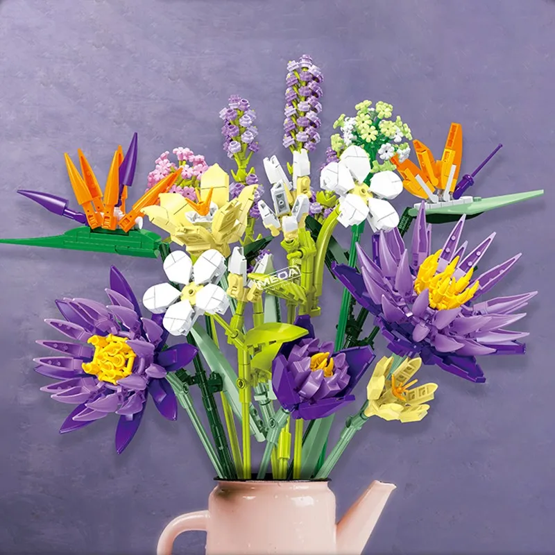 

Flower Eternal Flower Bouquet Building Blocks Lavender Flower Arrangement Hand Holding Sunflower Bricks Set Valentine's Day Gift