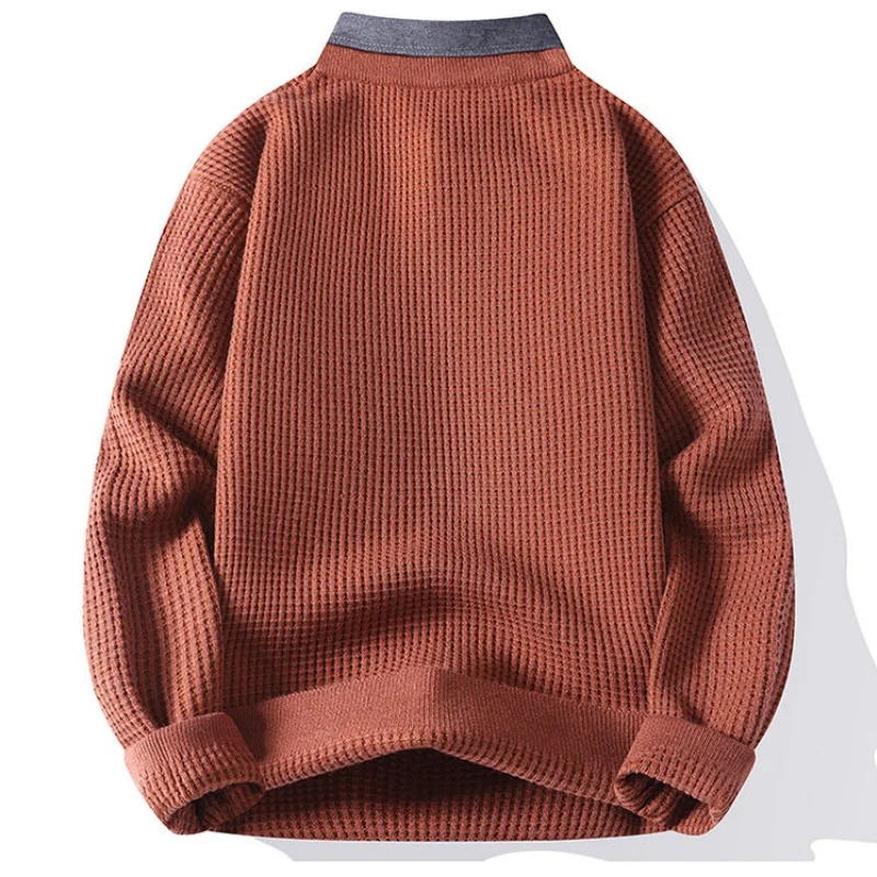 الرجال الخريف الشتاء طويلة الأكمام متماسكة كاذبة قطعتين سترة التلبيب جديد الدفء السترة الترفيه موضة الشباب ملابس للرجال #4