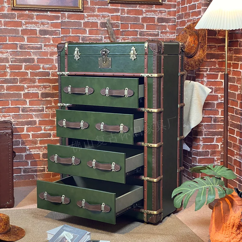 

American retro solid wood chest, bedroom drawer cabinet, storage , antique living room side , entrance