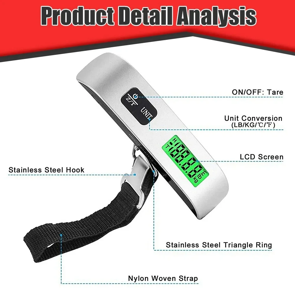 Oauee Digital Luggage Scale 10g Portable Electronic Scale Weight Suitcase Travel Bag Hanging Steelyard Hook Balance Scale Tool