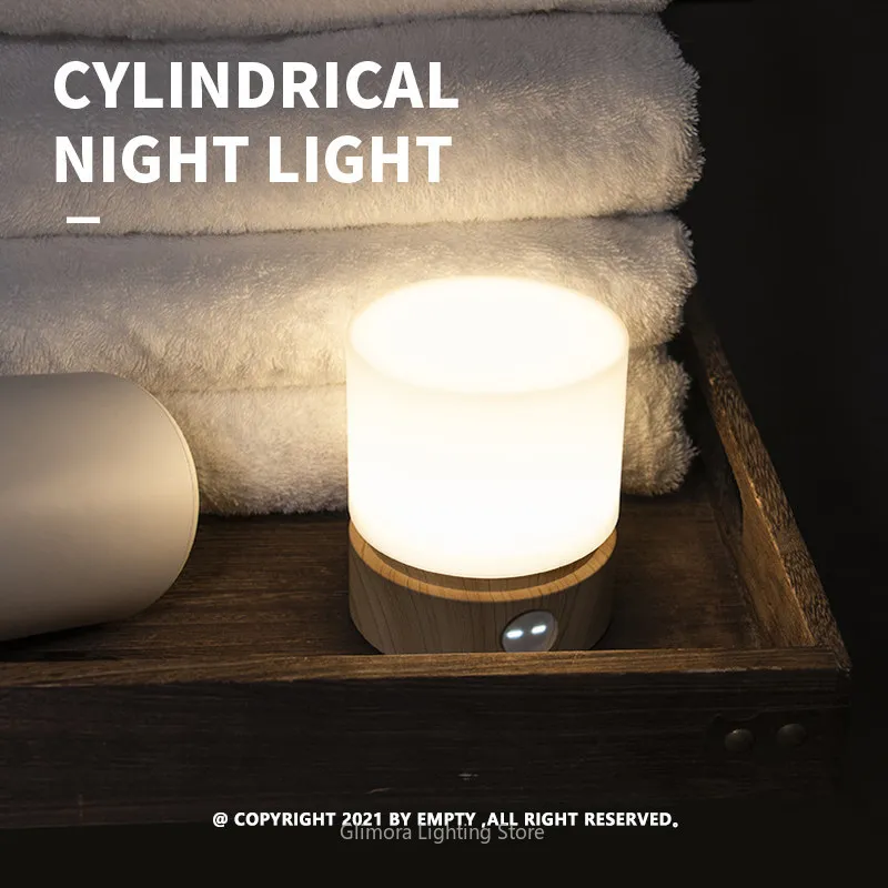 Cylindrical Night Light for Bedroom, Sleep Aid Lamp with Stepless Dimming Design, Minimalist Bedside Decor for Home Office