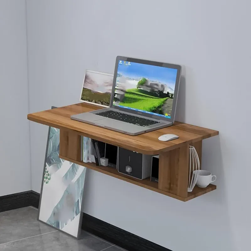 Wall Mounted Table Space-Efficient Computer Workstation with Storage Shelves Wood Multi-Layer Ecological Board Study Desk