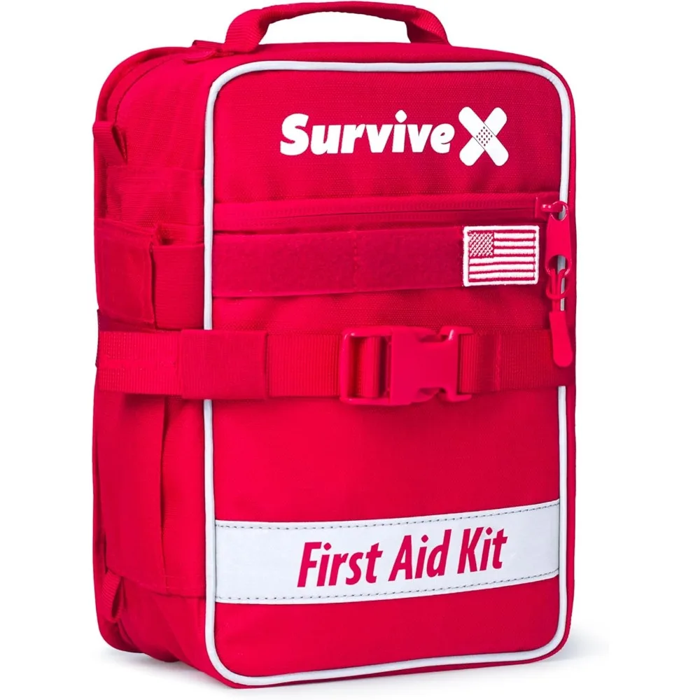 

Large First Aid Kit for Car, Travel & Home - Emergency Kit for Hiking, Camping, Backpacking and Outdoors - Includes Zip Stitch W
