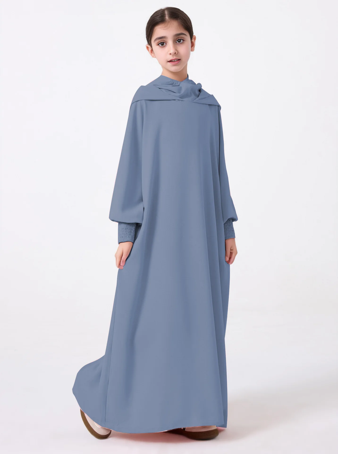 

Muslim Girls Hooded Dress Eid Djellaba Ramadan Islam Clothing Turkey Kaftan Saudi Arab Robe Jalabiya Prayer Garment Caftan Gown