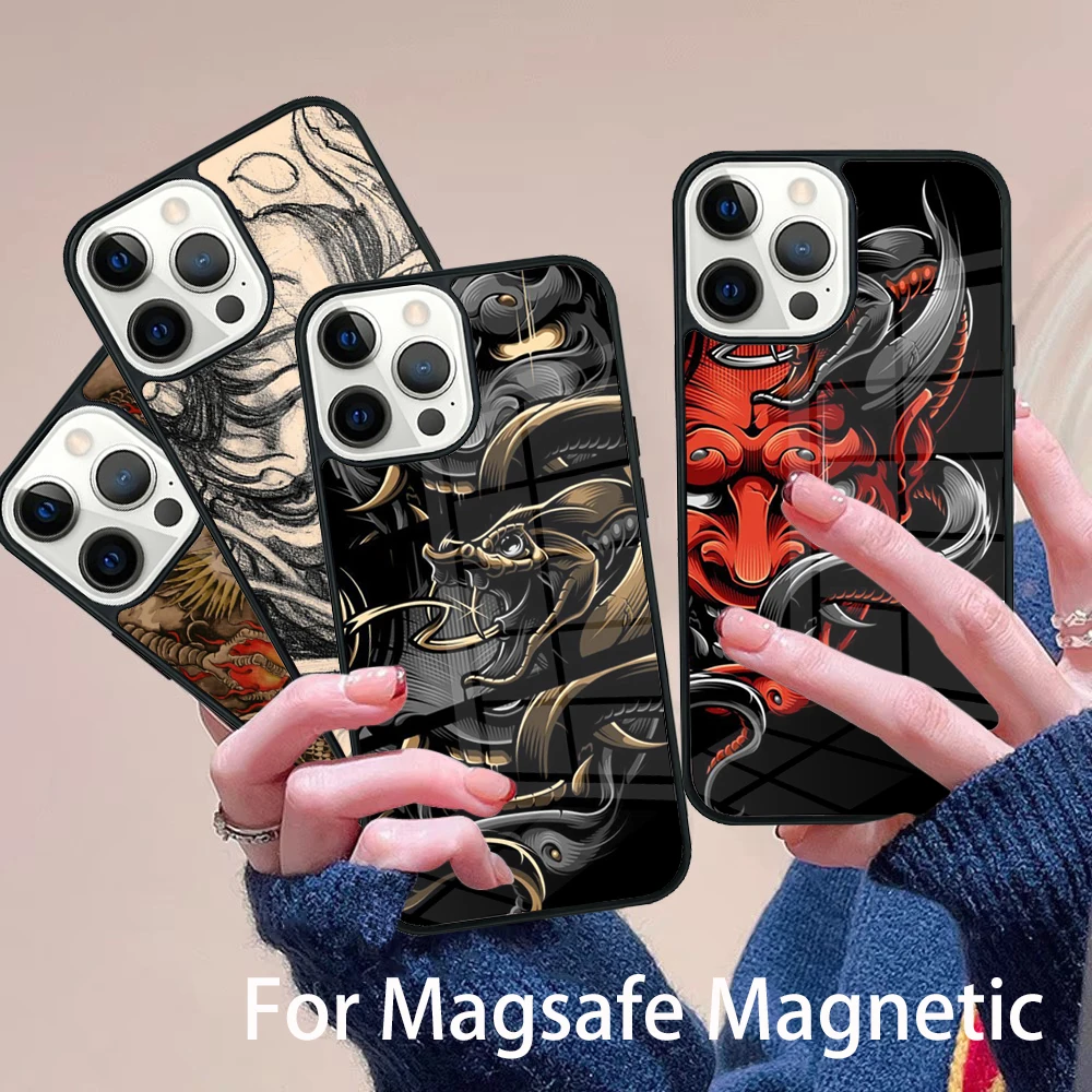 

Japanese Hannya Mask Phone Case Magesafe Magnetic Wireless Charge Cover For IPhone 16 11 12 13 14 15 Pro Max Plus