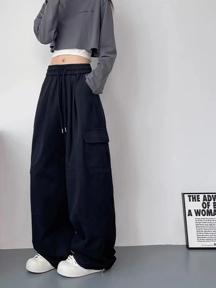 

Retro American Jazz Dance Work Pants Women's Loose Straight Leg Wide Leg Pants Spring Autumn High Waist Cotton Casual Pants