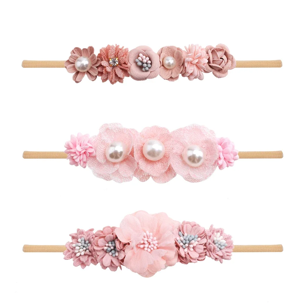 3pcs/set Baby Girl Headband Newborn Elastic Flower Toddler Hair Band Kids Headwear Nylon Soft Hairbands Child Hair Accessories