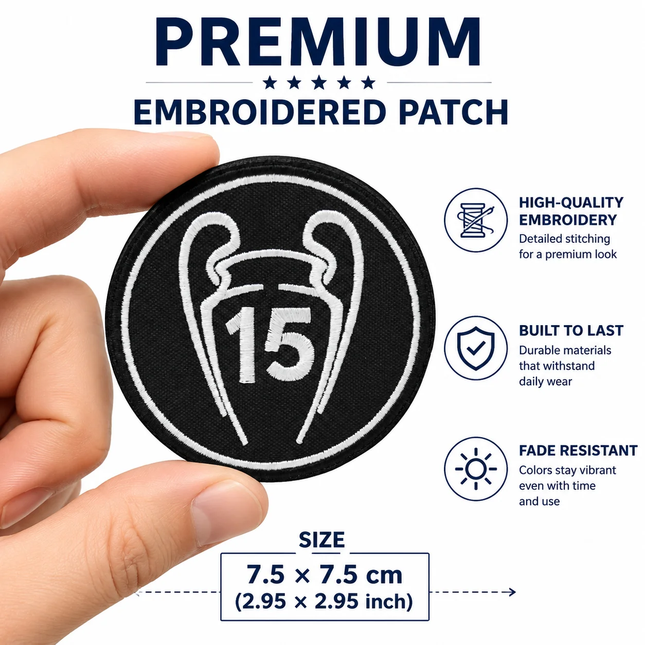 Parche Bordado Champion 15, Insignia Deportiva de Fútbol, con Gancho y Bucle para Ropa, Mochilas, Gorras y Todo Tipo de Prendas