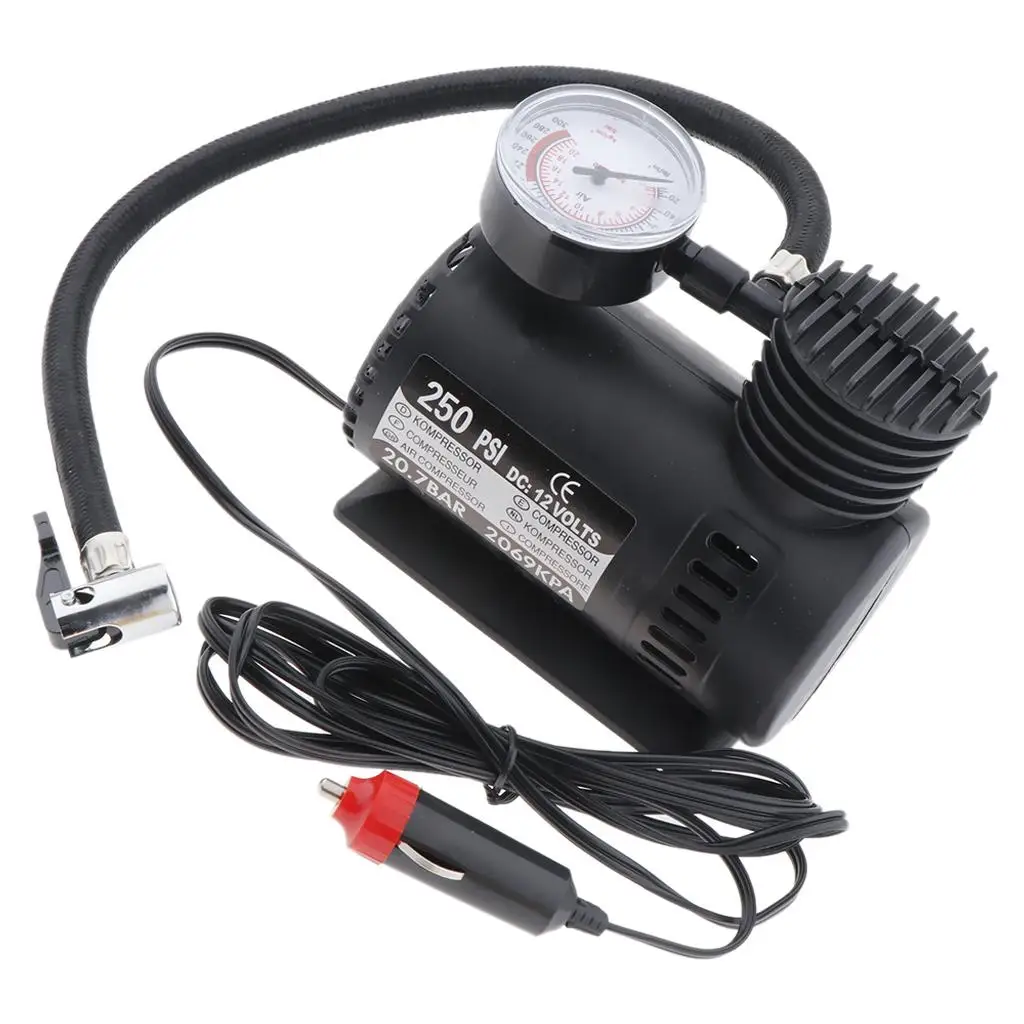 

12V 300 PSI Portable Air Compressor Car Truck Tyre Pump Electric Tire Inflator Pump With Gauge And Inflation Tips Rubber Hose