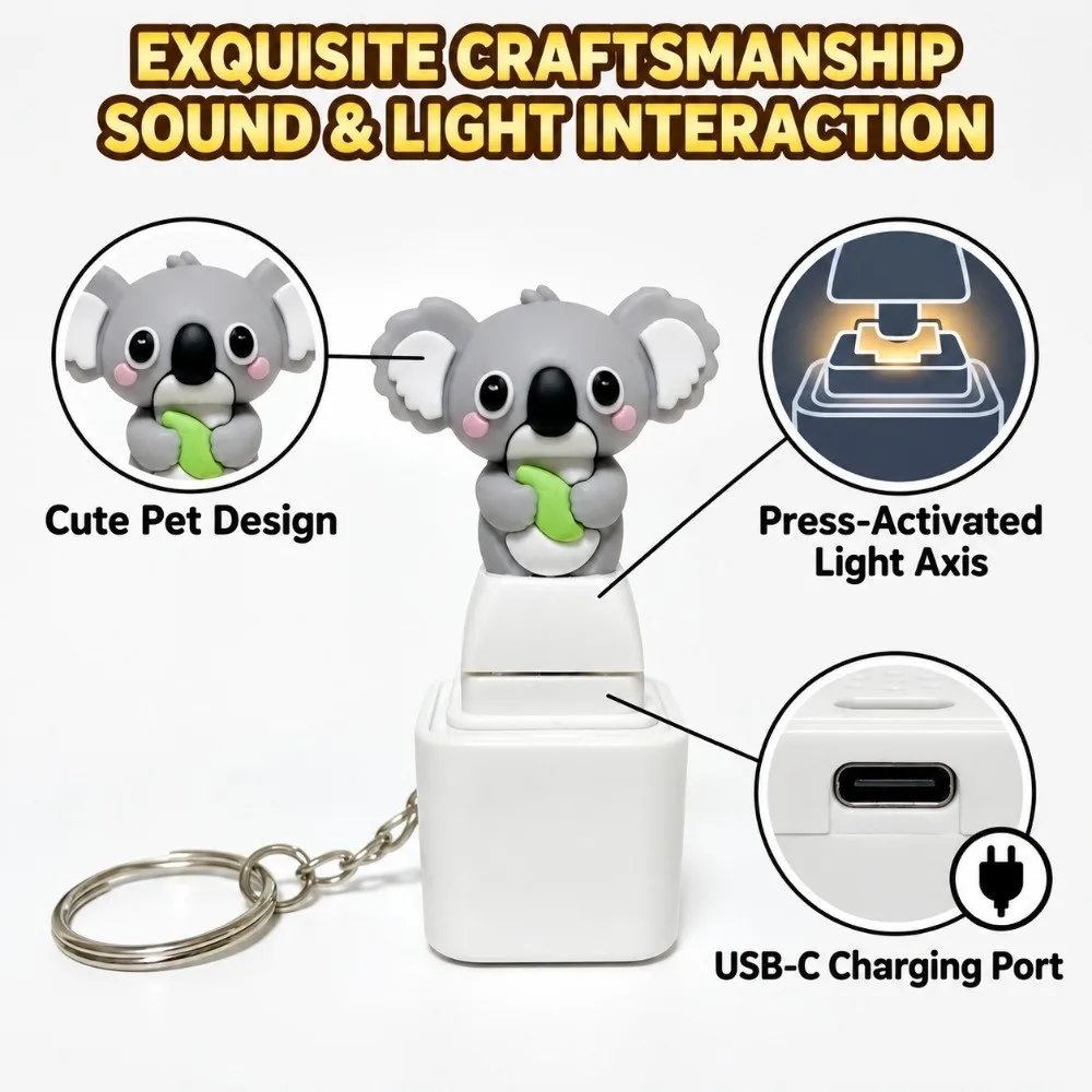 Screaming Seal Fidget Button Keychain Koala Sound Finger Button Clicker Light Up Rechargeable Clicky Animal Keycap