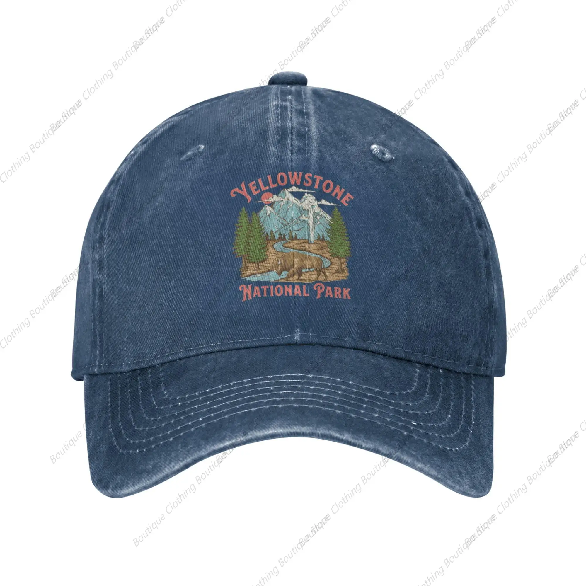 Yellowstone National Park Distressed Dad Hat Baseball Caps for Men Graphic Washed Cotton Adjustable Strapback Hats Navy Blue