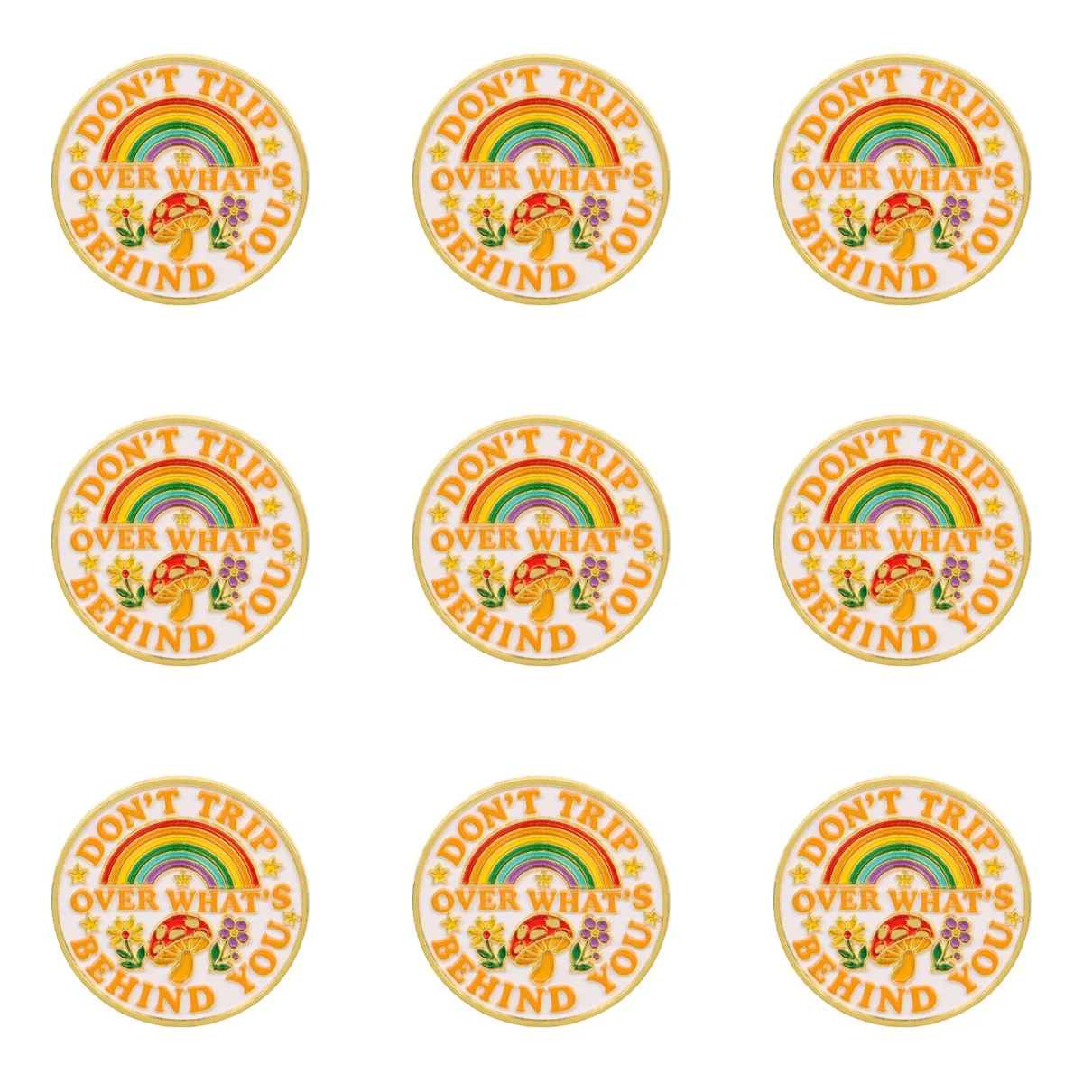 9-teiliges Emaille-Pin-Set „Don't Trip Over What's Behind You“ – Regenbogen-Brosche für Mantelkragen, Reversnadeln, Metallabzeichen, Schmuckgeschenk