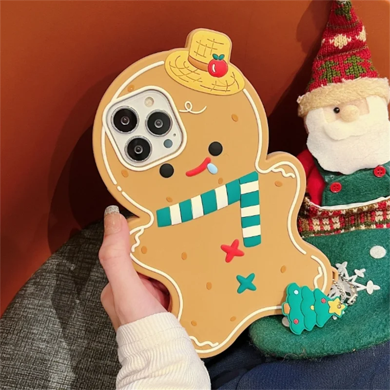 

3D cute Cartoon hat scarf gingerbread man Christmas tree pendant Silicon case for Iphone 15 ProMax 14pro 13 12 11 8 7 Soft Shell