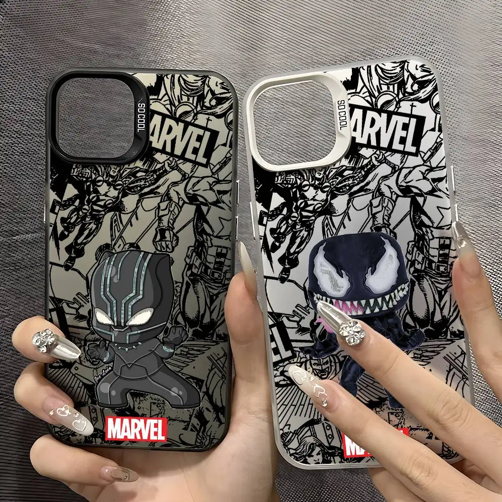 

Black Panther Venom Cute Phone Case For IPhone 17 16 15 14 13 12 11 Plus Pro Max Multicolor Aurora Laser Shockproof Funda