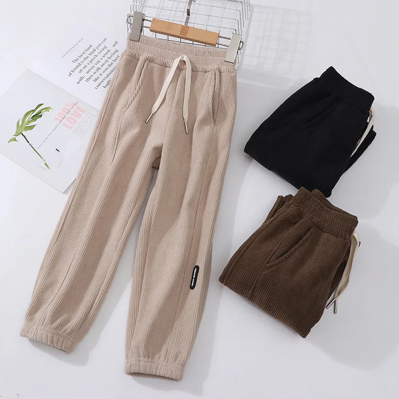 3-16 Years Autumn Winter Children Kids Thermal Trousers Elastic Waist Off White Coffee Sports Girls Boys Casual Pants