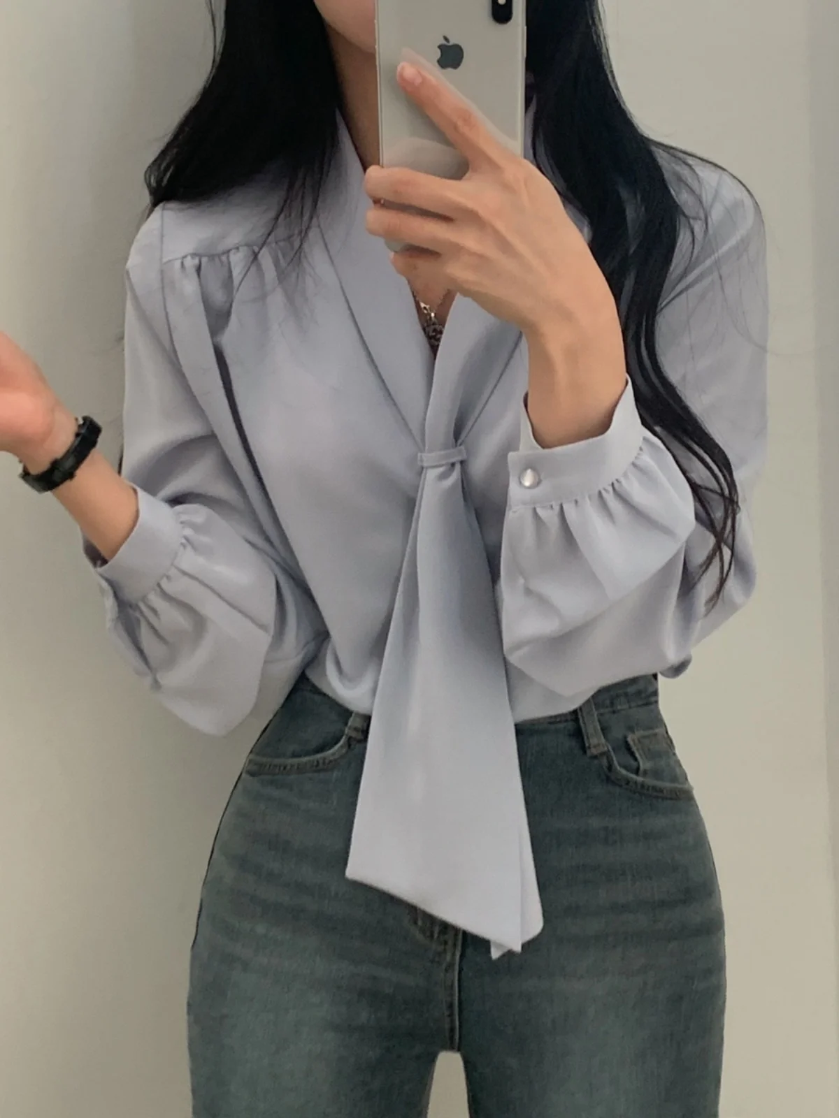 

Ele Blue irt Women's Spring Faion Doll Collar Sa Trendy Top Agel Beautiful Commute Sle Loose Fit Long Sve