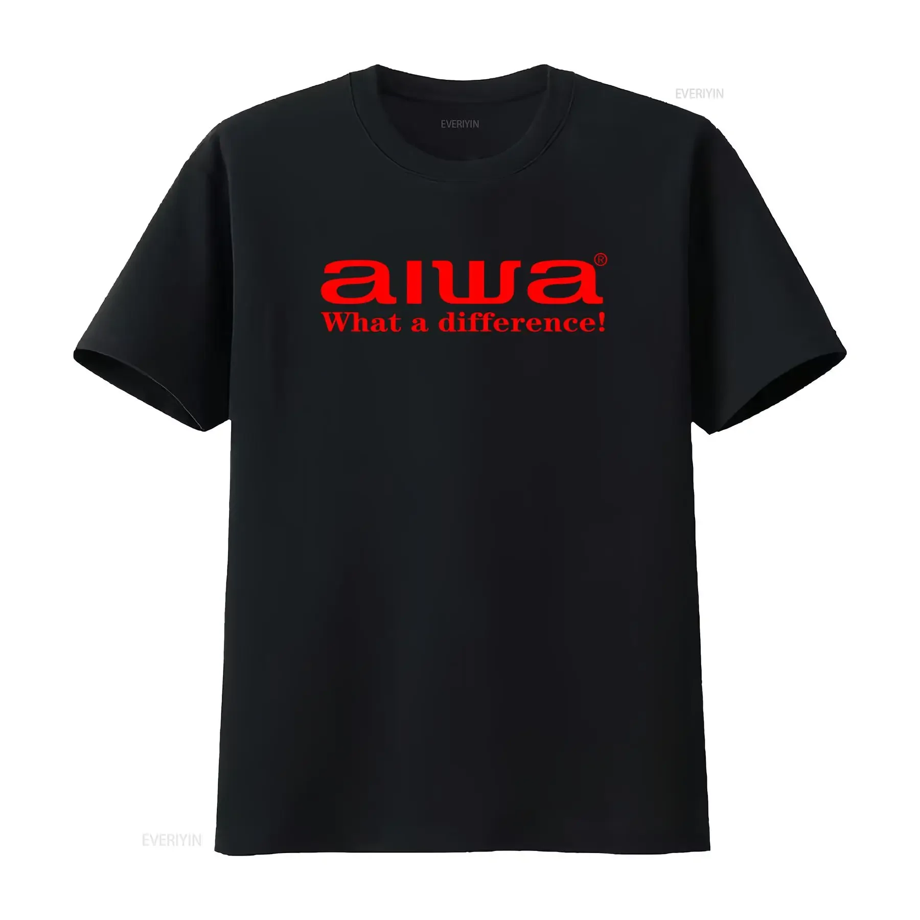 Camiseta Aiwa para hombre, talla grande, negra, con estampado del logotipo del sistema de audio, estilo retro VTG, cuánta diferencia, estilo vintage, streetwear lavado.