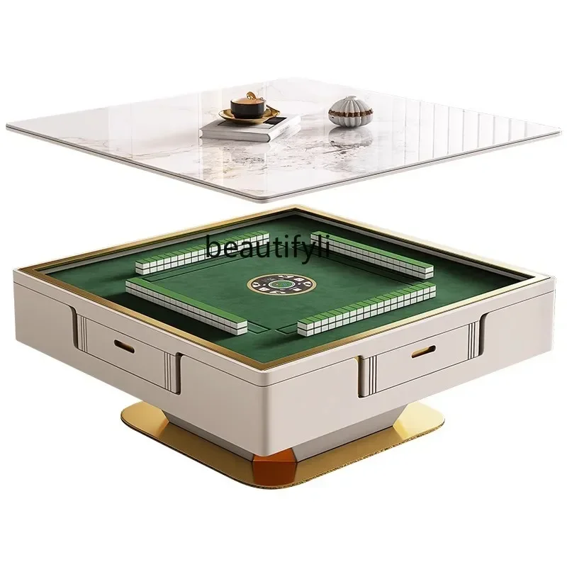 

Light luxury mahjong table integrated household fully automatic dual-purpose small apartment rock slab electric HY