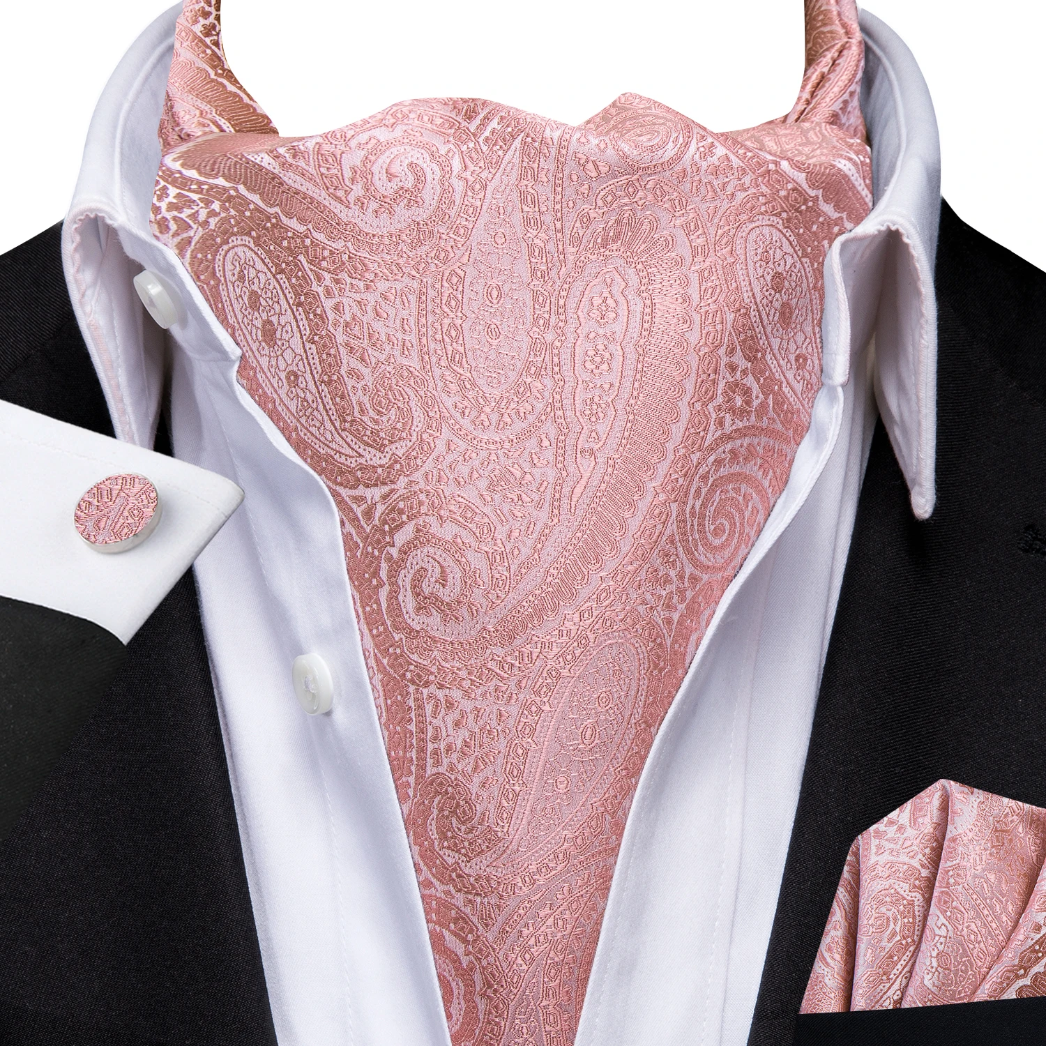 Barry.Wang Mode Herren Ascot Paisley Floral Rosa Koralle Marine Krawatte Krawatte Scrunch Selbst Britisches Set Formelle Hochzeit Party