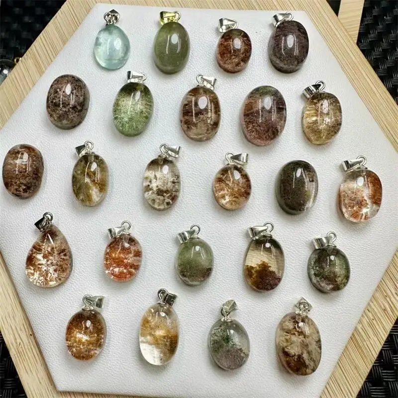 

S925 Natural Colored Garden Quartz Pendant Jewelry Necklace Crystal Healing Lucky Fashion Accessory Gift