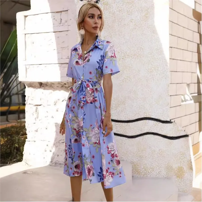 

Летнее женское пляжное платье с принтом, на пуговицах, с коротким рукавом, с поясом, на бретельках, с разрезом