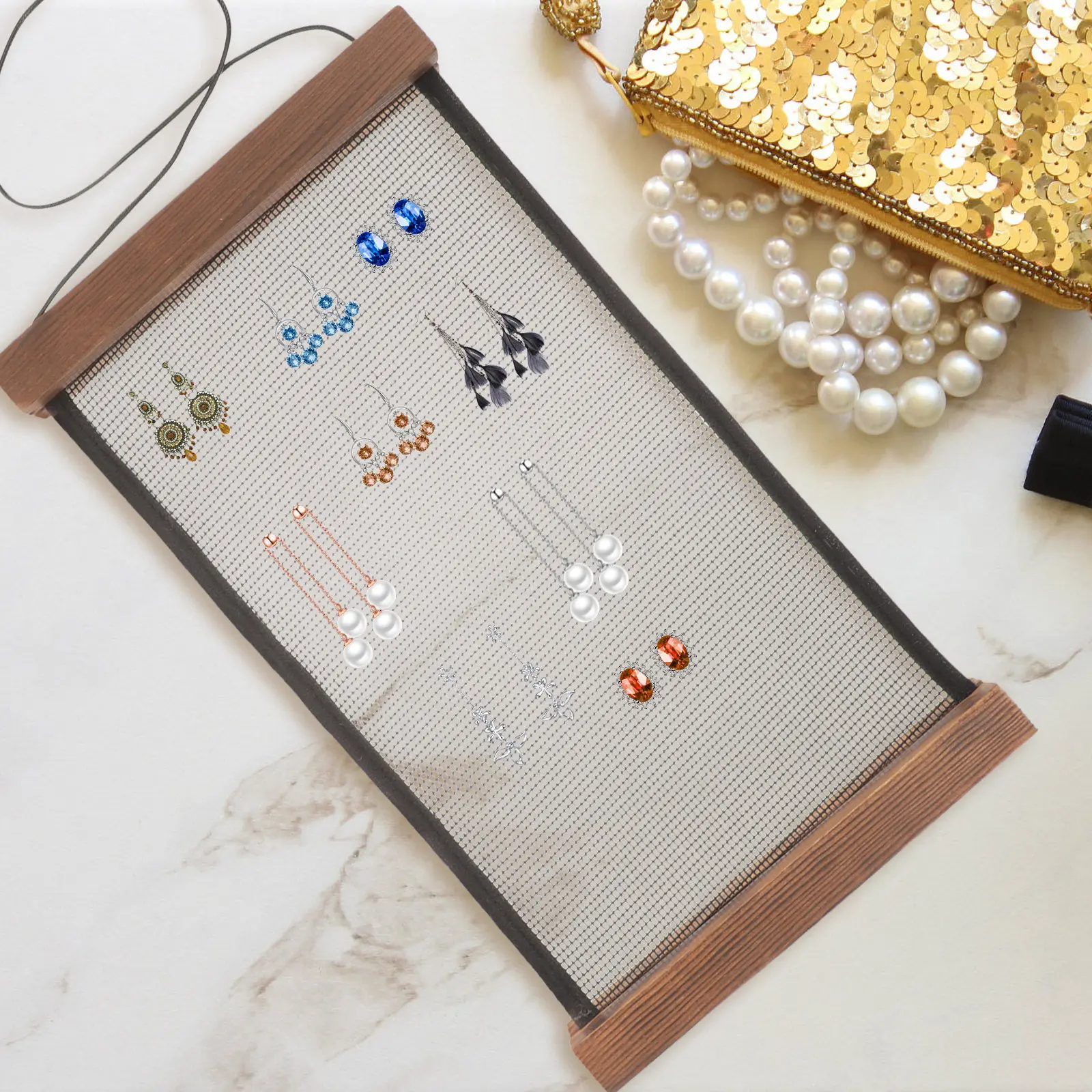 

Large Earring Organizer Wall Mounted Wooden Frame with Thousands of Mesh Holes for Hanging Earrings Brooch Pins Badges Jewelry