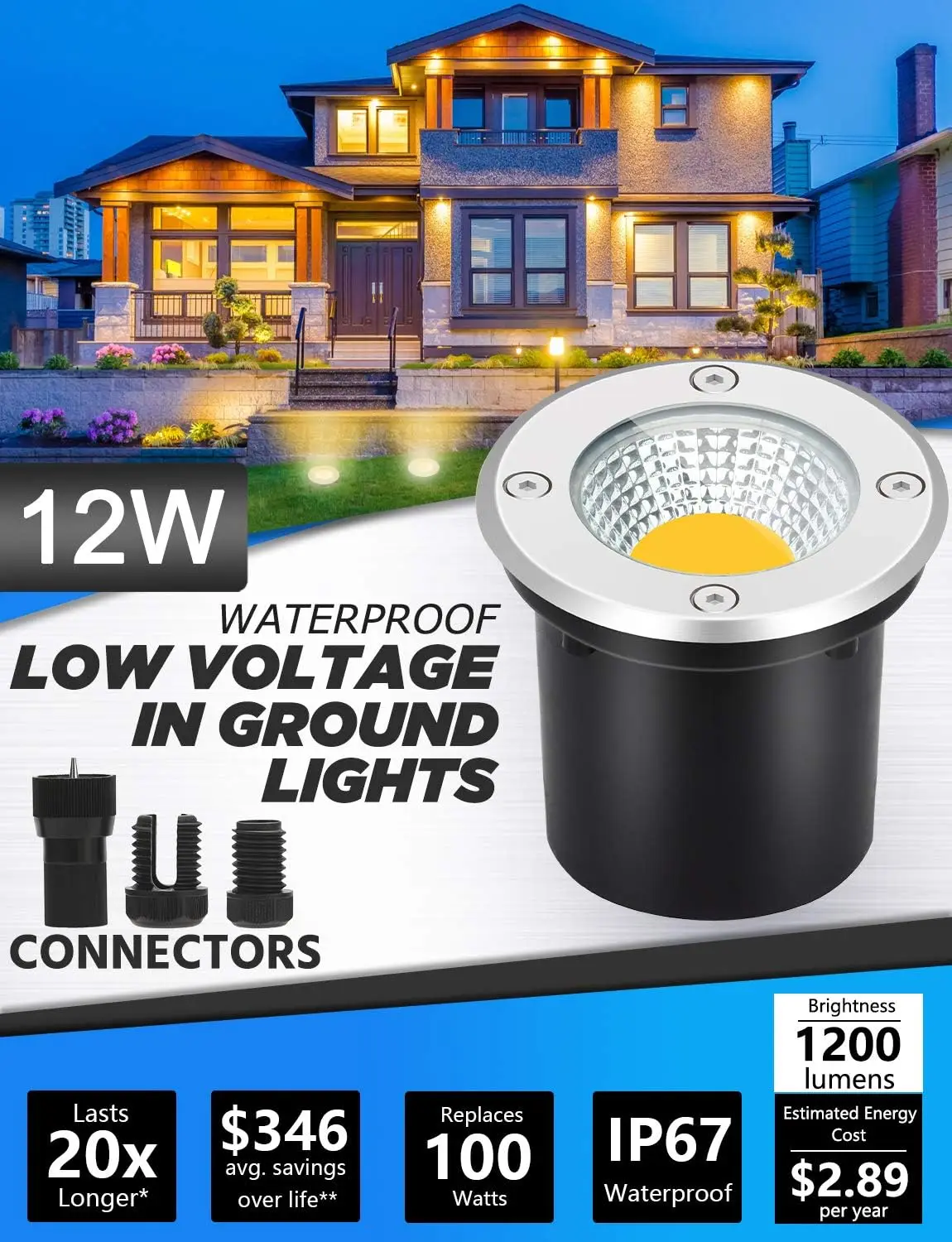 Low Voltage Landscape Well Lights, 5W10W LED, IP67 Waterproof In-Ground Garden Lights 12V-24V Pathway Driveway Deck 6 Pack