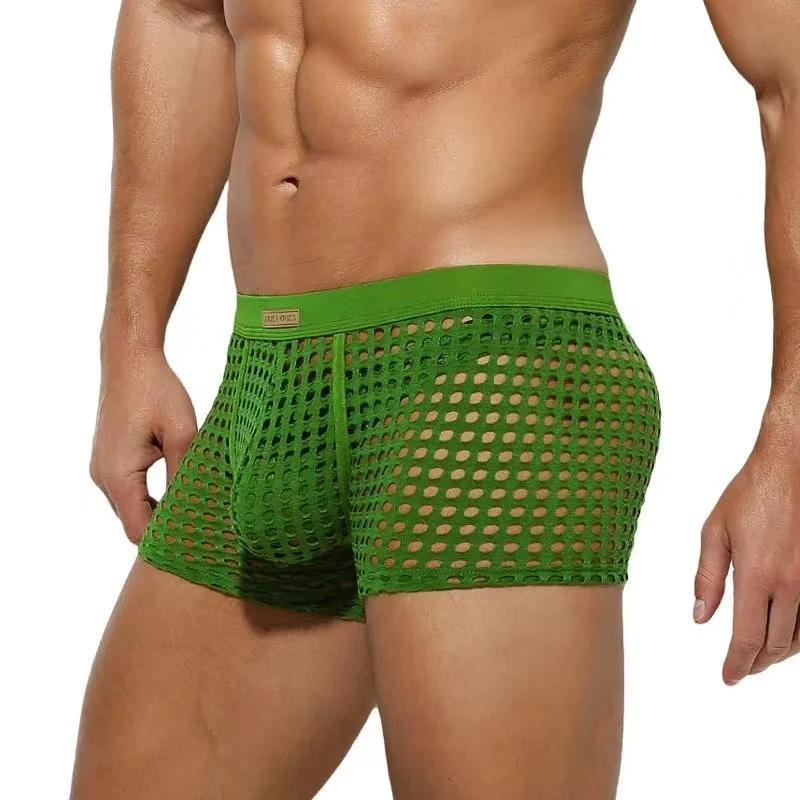 Mutande da uomo in rete traspirante uomo Sexy Big Penis Pouch boxer Summer Hollow Net Slip Slip per uomo Large