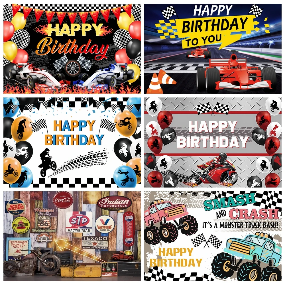 

Motocross Racing Car Baby Birthday Photography Backdrop Motorcycle Theme Balloons Boys Birthday Party Background Photo Studio