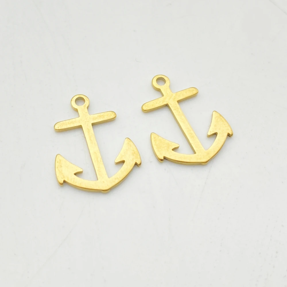 5Pcs Liner Anchors Charms Gold Color Stainless Steel 13MM*17MM (0.5*0.66inch) Cruise Anchor Connector Bracelet Jewelry  Making