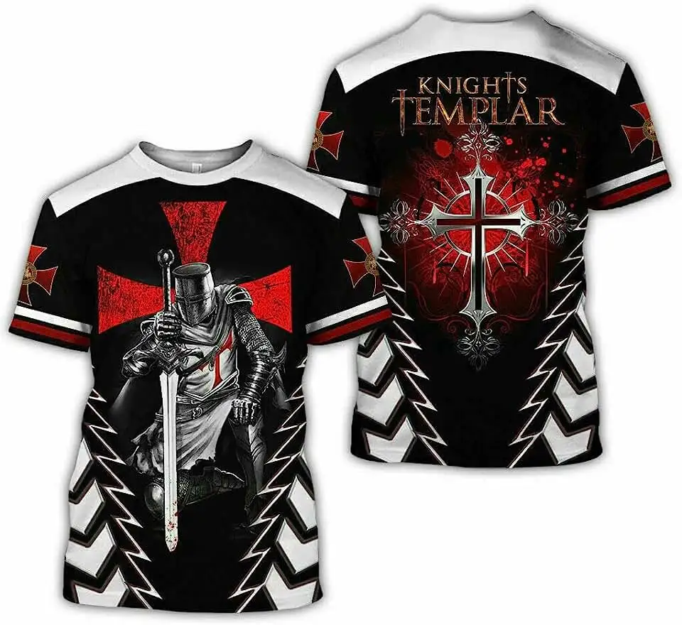 Templar New Crusader 3D Harajuku Print Men Fashion Warrior Casual Crew Neck Short Sleeve T-shirt Top Retro Street Hip Hop Summer