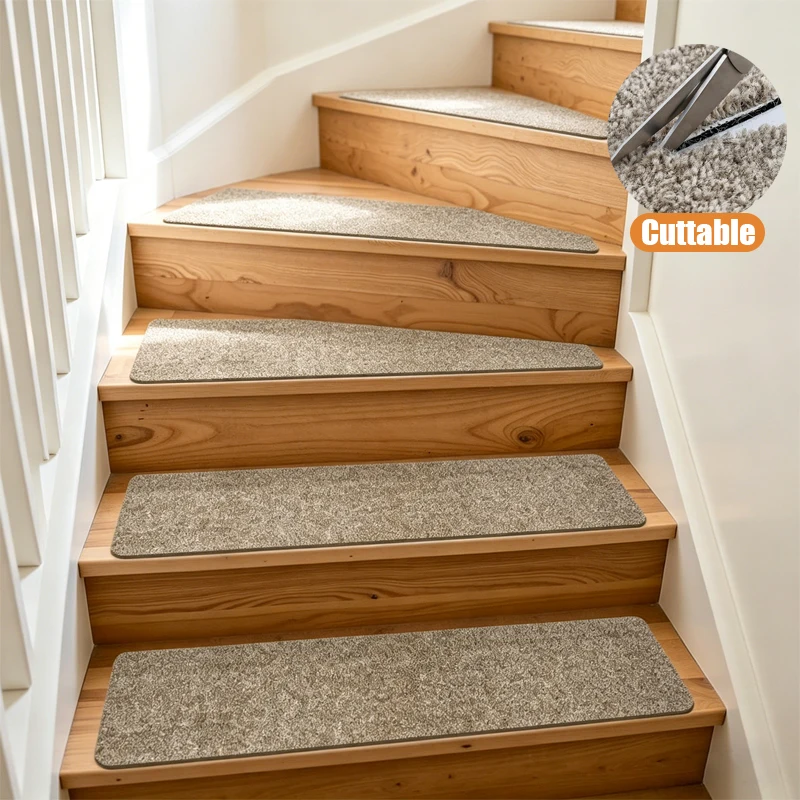 Cuttable Carpet Stair Treads 30 X 8 Inch 2/14 Pcs Self Adhesive Peel and Stick Non Slip Stair Treads for Wooden Steps,Washable Reusable, Trimable Stair Protector, Reduce Noise