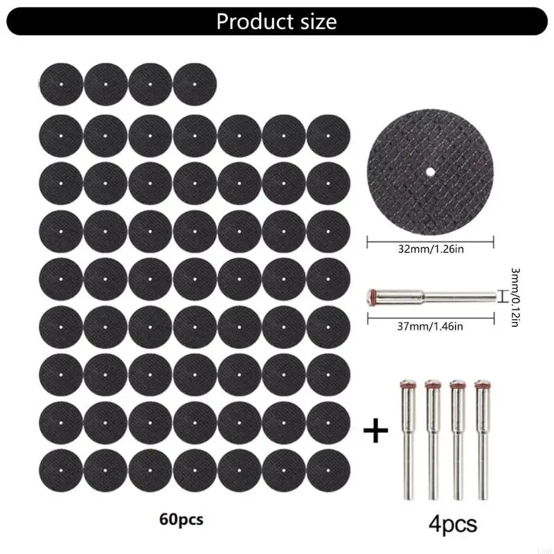 L9BE 64pcs Fiberglass Reinforced Cutting Wheel High Durability Mini Metal Cutting Discs set for Rotary Tool Accessories