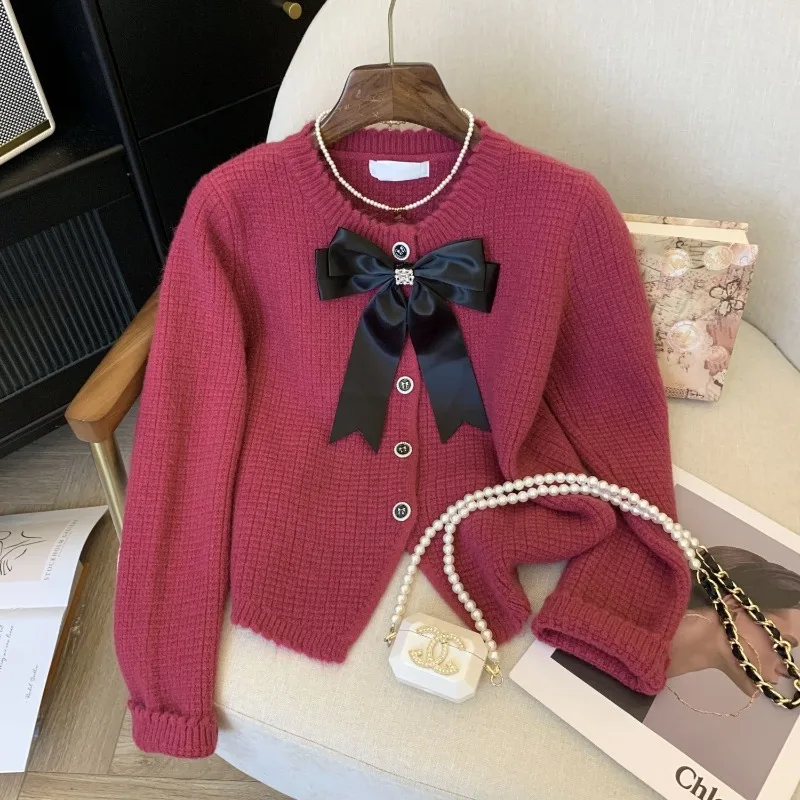 Women Autumn Winter Temperament Fashion Button Bow Solid Color Women Clothes A Celebrity Elegant Loose Cardigan Long Sleeve Coat